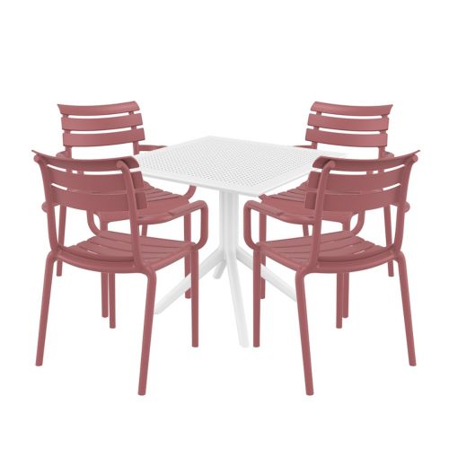 4 Seater Sky 80cm x 80cm Table In White With Paris Chairs in Marsala