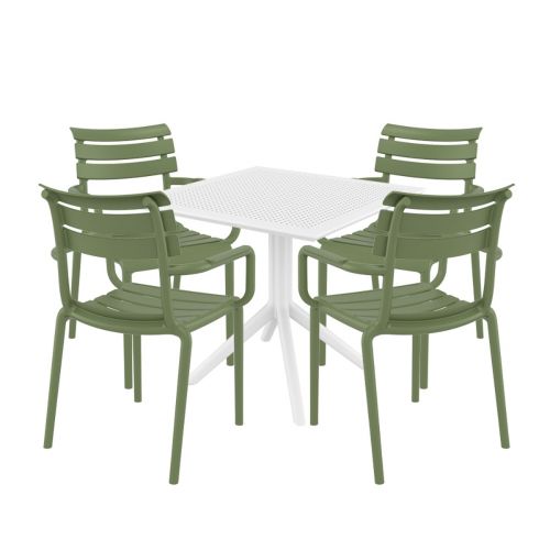 4 Seater Sky 80cm x 80cm Table in White With Paris Chairs in Green