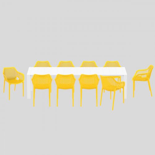 10 Yellow Air XL Chairs and White Extending Vegas Table XL Set