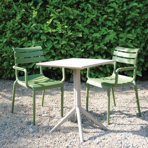 2 Seater Sky 60cm x 60cm Folding Table Taupe With Paris Chairs in Green