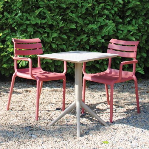 2 Seater Sky 60cm x 60cm Folding Table in Taupe with Paris Chairs in Marsala