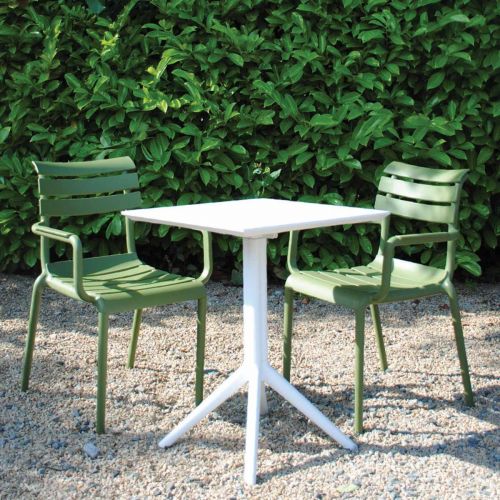 2 Seater Sky 60cm x 60cm Folding Table in White With Paris Chairs in Green