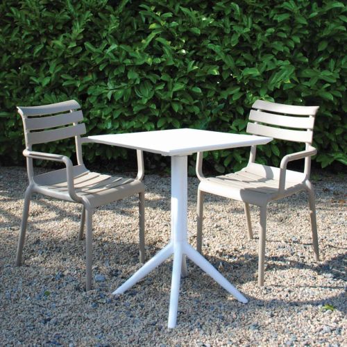 2 Seater Sky 60cm x 60cm Folding Table in White With Paris Chairs in Taupe