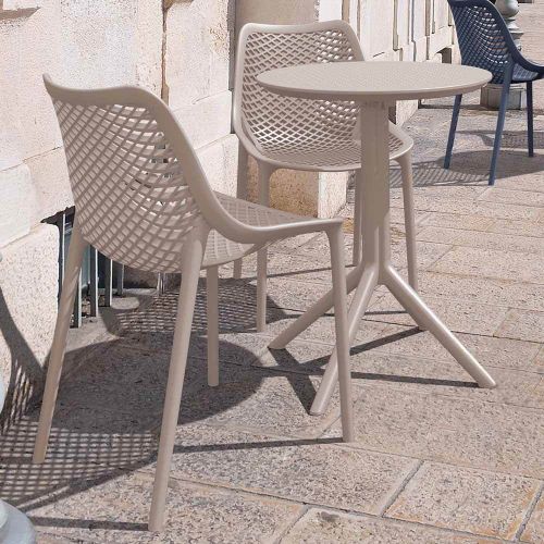 Sky 2 Seater Set Folding Round Table With Air Chairs - Taupe 