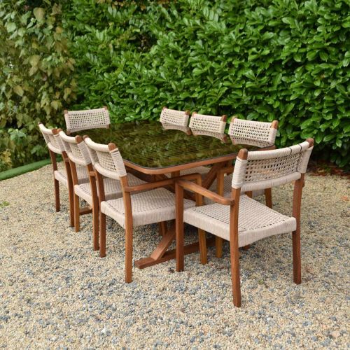 Evora 8 Seater Set With Wooden Rectangular Glass Top Table and Acropol Chairs