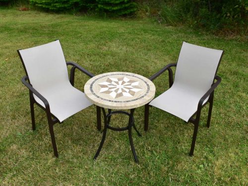 Dalkey 2 Seater Stone Top Effect Bistro Table with 2 Pacific Chairs in Brown
