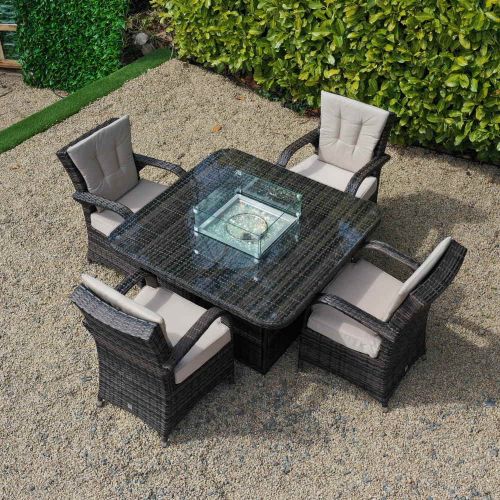 Cairo 4 Seater Rattan Lounge Set with Square Gas Fire Pit Table