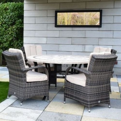 Cairo 4 Seat Rattan Chairs with Back Cushions and Large Stone Dalkey Table (Compass Design)