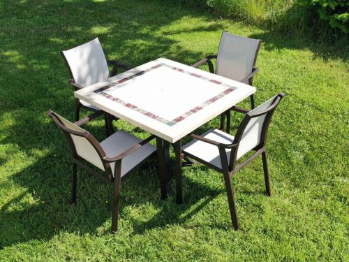 Killiney 4 Seat Stone Effect Square Garden Set with Pacific Brown Chairs