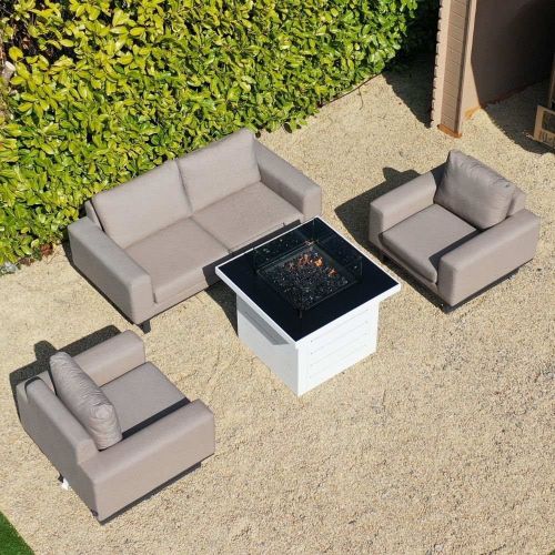 Galaxy Celeste Outdoor Fabric Lounge Sofa Set With Etna Firepit Table