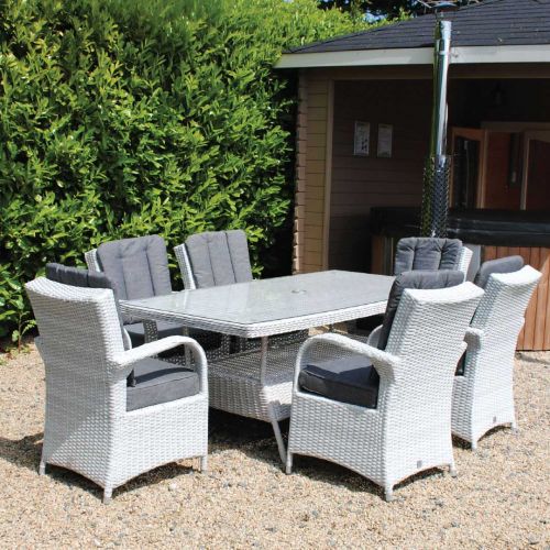 Roma 6 Seater Rattan Oblique Table Set with Treviso Chairs - Light Grey