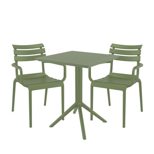 2 Paris Chairs and Sky 60cm x 60cm Folding Table Set in Green