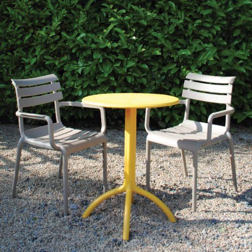 2 Seater Octopus Round Table Yellow with Paris Chairs in Taupe