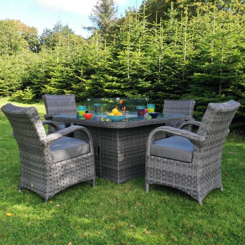 Chicago 4 Seat Rattan Dining Set with Square Halifax Fire Pit Table