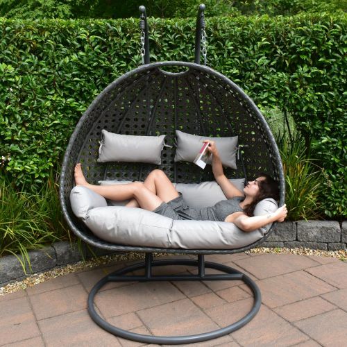 Riviera Rattan Hanging Double Egg Chair - Grey