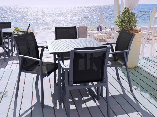 4 Pacific Chairs and Sky 80cm Square Table Set in Grey