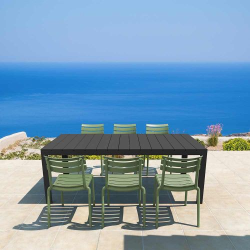 Atlantic Medium 6 Seater Set Table In Black With Paris Chairs in Olive Green