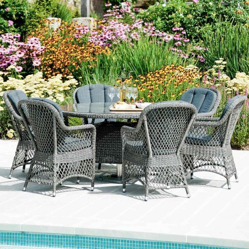 Alexander Rose Monte Carlo 1.5m Round Rattan Table with Glass and 6 Dining Chairs