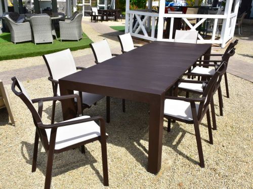 8 Seat Vegas Rectangular Dining Set with Pacific Chairs in Brown