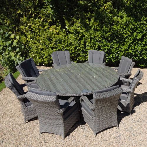 Chicago 8 Seater Round Rattan Set in Grey with Back Cushions