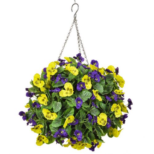 30cm Hanging Basket Pansy Ball - Purple & Yellow