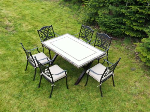 Killiney 6 Seat Rectangular Garden Set with Cast Aluminium Hampshire Chairs