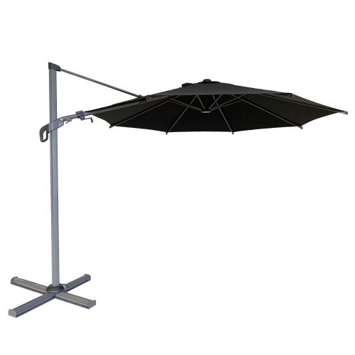 Solora Round Cantilever Parasol 3m in Charcoal with Cross Base
