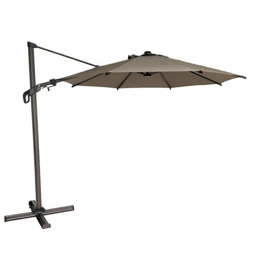 Solora Round Cantilever Parasol 3m in Taupe with Cross Base