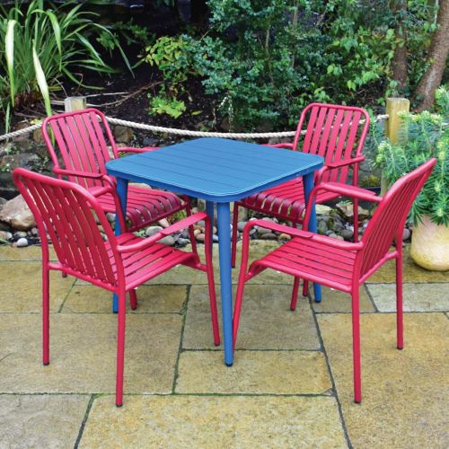 Amalfi Blue Square Aluminium Table with 4 Chairs in Red