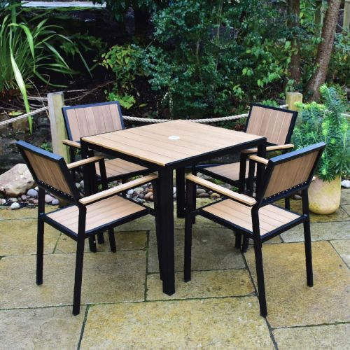 Fairmont Square Table with 4 Chairs in Black/Light Brown